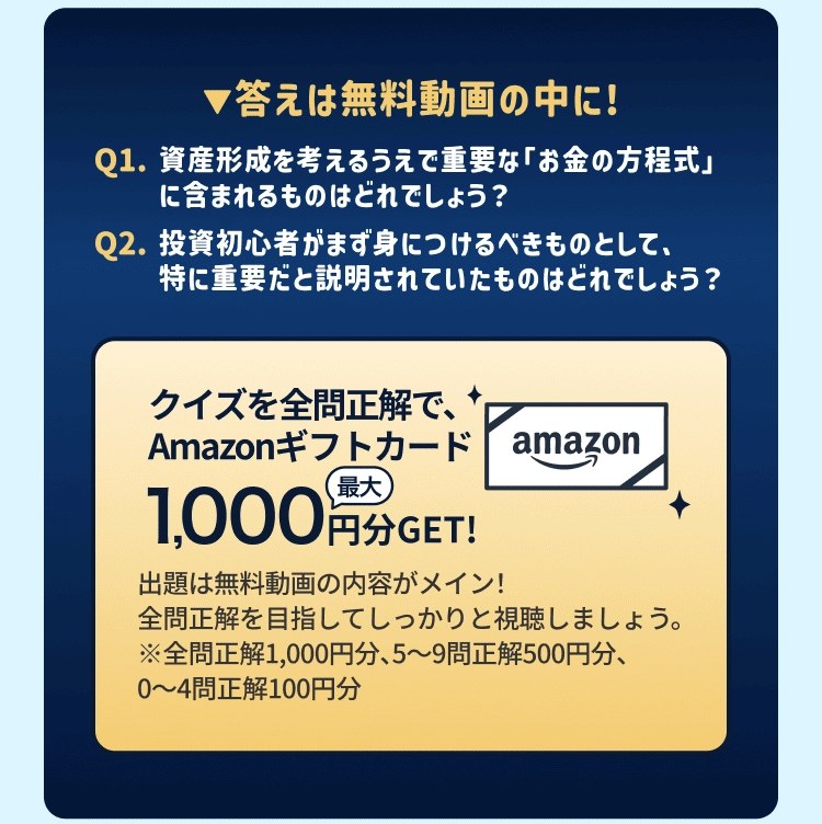 クイズを全問正解でAmazonギフトカード最大1,000円分