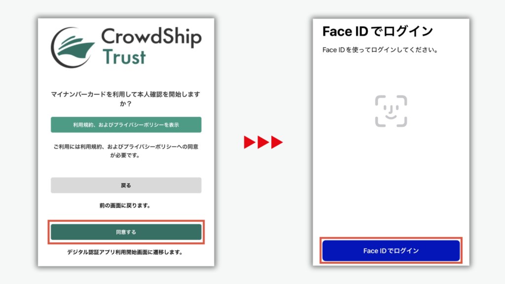 CrowdShip TrustにFace IDでログイン